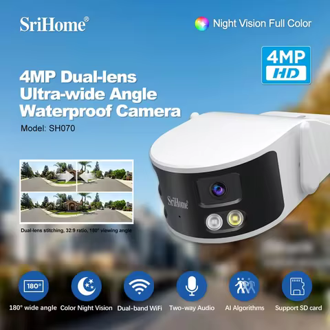 Srihome SH070 5G WIFI Bullet Camera 2x2MP Lens 180° Wide View Angle Panoramic Dual Lens IP Camera CC