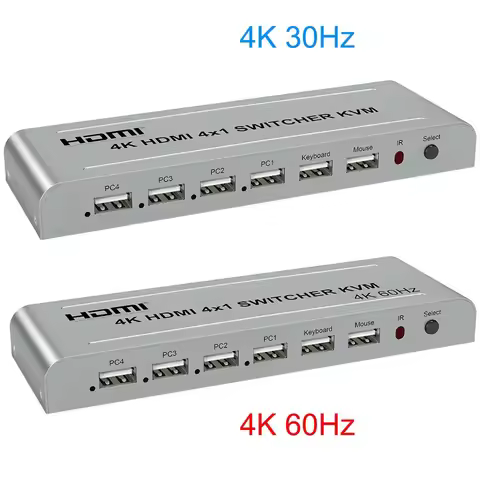 4K 60Hz HDMI KVM Switch 4x1 Vs 4K 30Hz 4x1 HDMI Switcher 4 in 1 Out Video Converter 4 PC Host Share