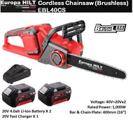 Europa Hilt EBL40CS Cordless Chainsaw 16"/400mm Brushless Technology with 2 X 4.0ah Li-ion Battery