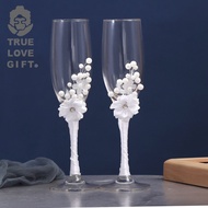 Crystal Glass Unique Wine Set Wedding Wine Glass Set Champagne Glass Household Pearl Rhinestone Gobl