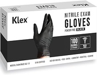 Klex Nitrile Exam Gloves - Medical Grade, Powder &amp; Latex Free, Food Safe, Black, 100, 300 1000 Count, S, M, L, XL