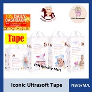 Iconic Babycare Ultrasoft Day & Night Baby Diaper Tape NB30/S56/M52/L48 (Pack)