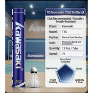 ​Kawasaki T75 Badminton Shuttlecocks 12 Pcs/Tube Natural Duck Feather Durable Tournament Training Sh