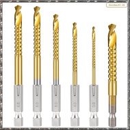 [L W H Y] 6Pcs Titanium Coated HSS Twist Drill Bits, 3-8mm Hex Shank Serrated Cutting Drill Bit Spir