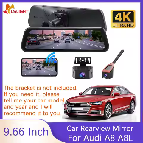 For Audi A8 A8L 2011 2012 2013 9.66inch Rear View Mirror Monitor With 4K Front View Camera And 1080P