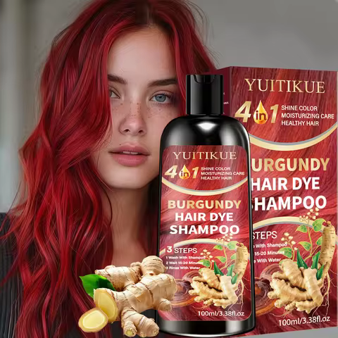 YUITIKUE Burgundy Hair Dye Shampoo 100ml, 4 in 1 Quick Color, Moisturizing & Shine Care with Natural