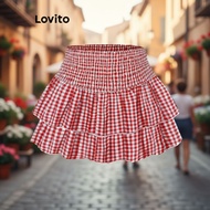Lovito Women's Gingham Plate Buckle Cute Skirt L110AD476