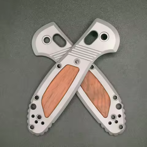 1 Pair Titanium Alloy + Sandalwood Handle Scales for Benchmade 555/556 Knives