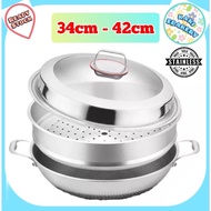 (34/36/38/40/42cm) SUS316 Stainless Steel Honeycomb Pan Non-Stick Wok With Lid