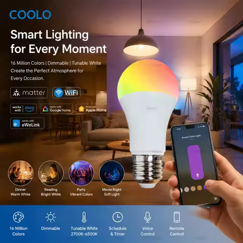 Ewelink Matter Wifi Smart Bulb E27 LED Light Lamps RGB+WW+CW GU10 E14 Smart Lamps 110V 220V Lighting