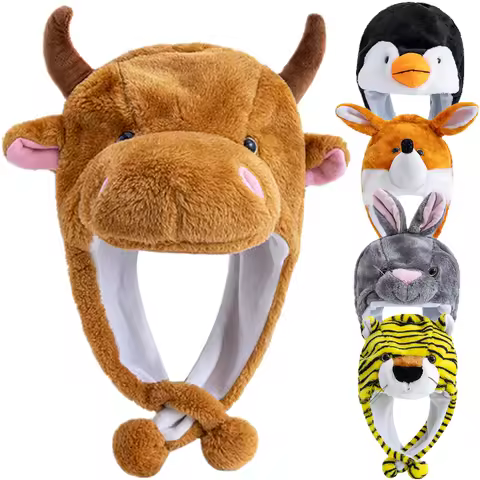 Hot Sale Unisex Funny Bulls Head 3D Animal Style Decorative Hat Winter Cap For Men Women Plush Fur L
