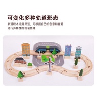 Wooden Train Set for Toddler - 39 Pcs Wooden Train Tracks with House, Tree & Wooden Trains - Train T