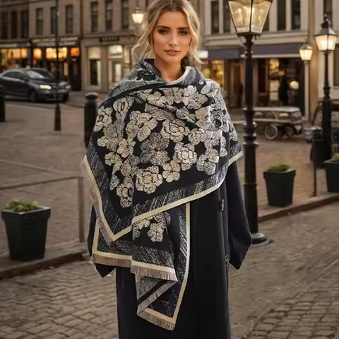 Luxury Brand Two-Sided Jacquard Scarf pashmina Cashmere Soft Warm Fringe Pashmina Shawl Winter Coldp