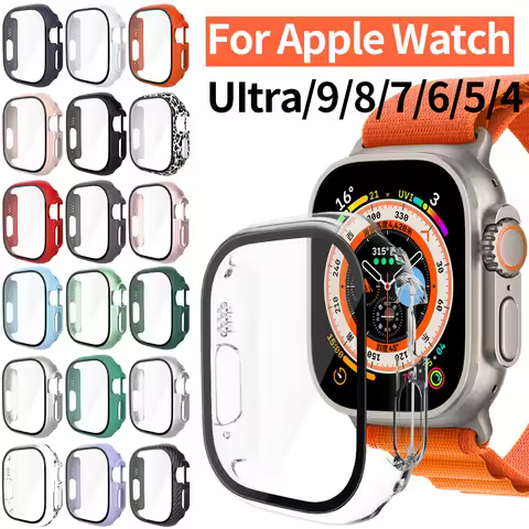 Glass+Case for Apple Watch Series 7/8/9 41mm 45mm Screen Protector 44mm40mm Bumper for iWatch Ultra/