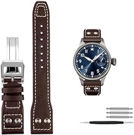 GANYUU 21mm 22mm Calfskin Leather Watchband Replacement for IWC Watch Pilot PORTOFINO Mark18 Folding buckle strap Bracelets (Color : Brown silver, Size : 21mm)