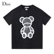 DIOR100% Men's and Women's Cute Bear Print Short Sleeve T-shirt Couple Stylish Versatile Crewneck Top