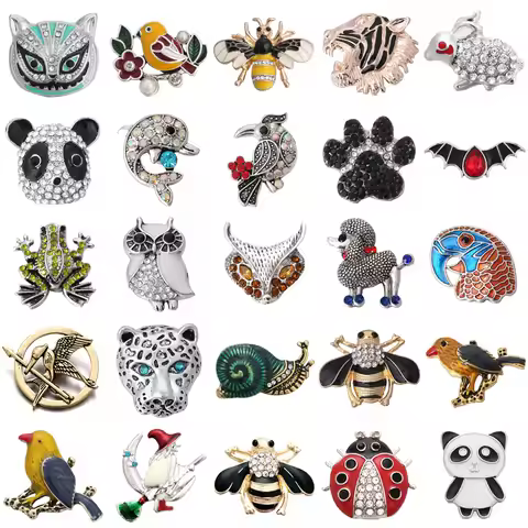 6pcs/lot Rhinestone Snap Button Bee Bird Panda Frog Owl Snap Button Charm for Metal Snap Button Char