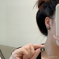 Simple Button Double Black Small Stud Earrings 6FJX