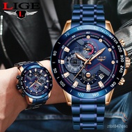 LIGE Business Men Watch Luxury Brand Blue Stainless Steel Wrist Watch Chronograph Army Military Quartz Watches Relogio M