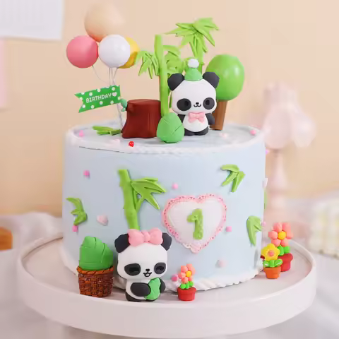 Happy Birthday Cake Topper Polymer Clay Panda Decoration Wedding Baby Shower Cake Topper Kids Favors