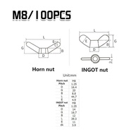 100 buah mur kuping M4 M6 M8 baut kuping Besi Galvanis wing nut