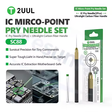 2UUL SC88 Pin-Control Pry Tool Set with 2 Needles + Carbon Fiber Handle for Precise IC Chip Removal 