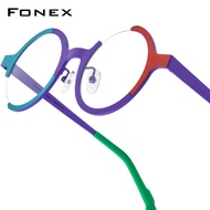 FONEX Pure Titanium Glasses Frame Men 2025 New Fashion Brand Design Vintage Round Eyeglasses Women R