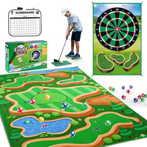 Golf Play Chipping Game 2-in-1 Golf Game Training Mat For Chipping Putting Darting Golf Game For Bac