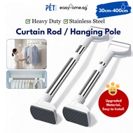 Easyhome.sg Stainless Steel Telescopic Curtain Rod | Adjustable No-Drill Curtain & Clothes Bar | Hea