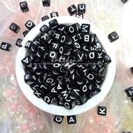 Letter Beads Black Square Alphabet/ Alphabet Bead/