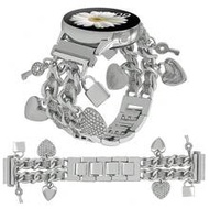1pc Rhinestone Heart-Shaped Keylock Zinc Alloy Leather Band, Compatible With Samsung Smart Watch Str