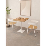 Snack Bar 1016 Small Square Table Staff Cafe Iron Dining Table Solid Wood Square Commercial Combinat