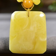 精品天然蜜蠟無事牌吊墜雞油黃滿蠟白妖花