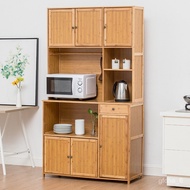 QZ👏Bamboo Side Cabinet Breathable Cabinet Large Cupboard Home Kitchen with Door Food Cupboard Storage Cupboard Bamboo Wi