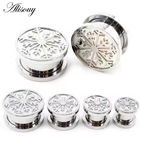 Alisouy 2PCS Stainless Steel Flower White Shell Pulley Ear Plug Tunnel Expander Stretchers Gauges Ea