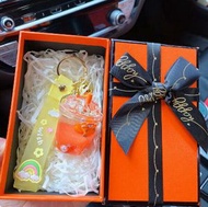 彩虹浣熊冰山杯漂浮瓶鎖匙扣(橘色+橘禮盒+拉菲草）