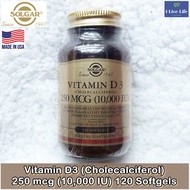วิตามินดี 3 Vitamin D3 (Cholecalciferol) 250 mcg (10000 IU) 120 Softgels - Solgar