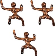 Set of 3 Cast Iron Men Climbing Design Coat Hooks Wall Art Decor-Antique Design Hangers and Key Hold