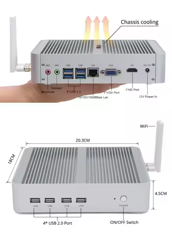 Partaker Fanless Mini PC Core I5 8250U 1235U 1335U I3 8140U Windows 11 4096x2304 HD Port LAN VGA WiF