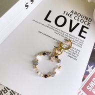 望星 灰月光拉長石 透石膏 黑曜石 白水晶 水晶天然石礦石鑰匙圈