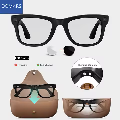 Domars AI Smart Recording Glasses Real-time Translation Voice Wake-up Bluetooth calling 8MP Photo Ch