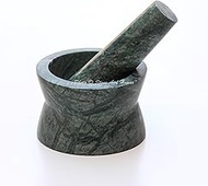 Stones And Homes Indian Green Mortar and Pestle Set 3 Inch Marble Stone Molcajete Herbs Spices for Kitchen and Home Small Bowl Polished Round Medicine Pills Stone Grinder - (7.6x4.8x3.6 cm)