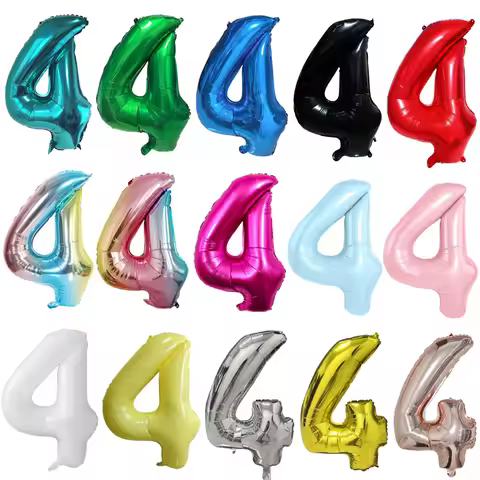 32inch Colorful Silver Golden Black Red Blue Green Number 4 Digit Balloon 4th Birthday Party Wedding