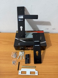 HANDLE PINTU RUMAH 1 SET HITAM DOFF MINIMALIS 25CM / 1 SET KUNCI PINTU RUMAH KOTAK LENGKUNG
