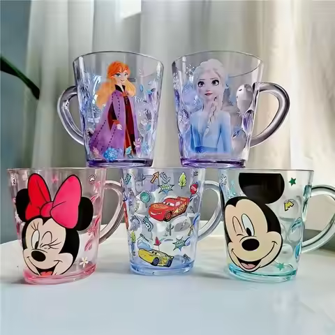 Frozen Elsa Anna Mickey Minnie Kids Drinkware Transparent Milk Mugs Cartoon Character Water Cups for
