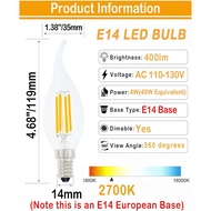 E14 LED Bulb European Base 4W LED Chandelier Light Bulbs Dimmable 40W Equivalent,Flame Tip Candelabr
