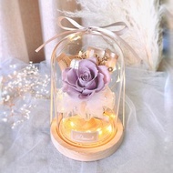 永生花玻璃盅-氣質丁香紫 l 日本玫瑰 永生花玻璃罩 乾燥花