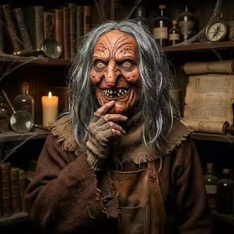 Spooky Vintage Witch Mask For Adult - Halloween Costume Prop Cosplay Accessory & Haunted House Decor