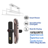 SINGGATE [Mega Bundle] PEARL WHITE Automated Smart Laundry System + Smart Door Viewer Digital Door Lock + Biometrics Digital Gate Lock | LS023 + FR001 + FM021