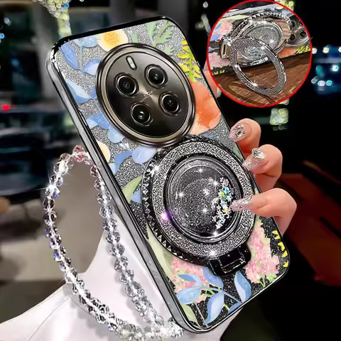12 Pro Strange flowers Plating Bracelet Holder Phone Case For Realme 12Pro 12Plus 12 13Pro 11 11Pro 